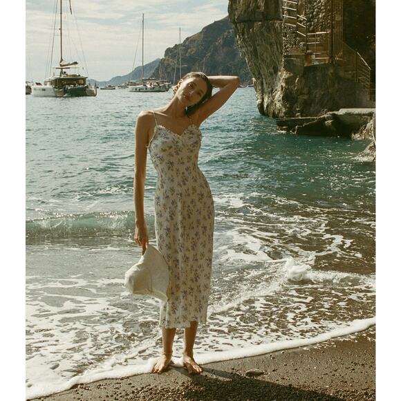 Doen Sandia Floral Ruffle Silk Blend Twill Midi Dress, New, Size 4 - Picture 9 of 13